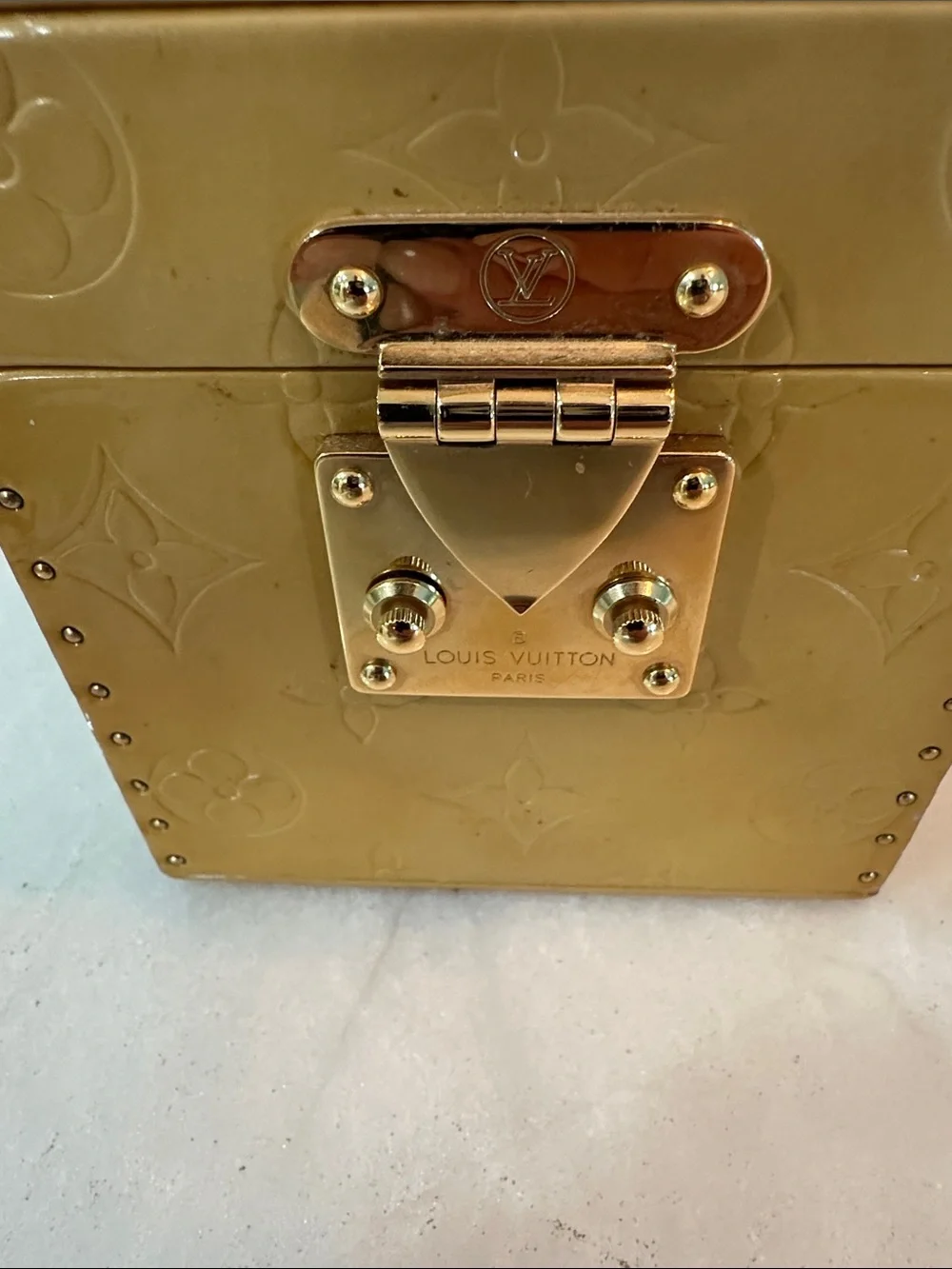 Vintage Louis Vuitton Patent Alma Cube Top Handle Bag in Mustard Yellow - Picture 2 of 4